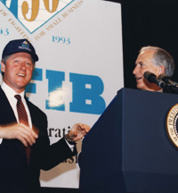 In Washington, D.C., NFIB holds its 50th Anniversary. President Bill Clinton addresses NFIB members.